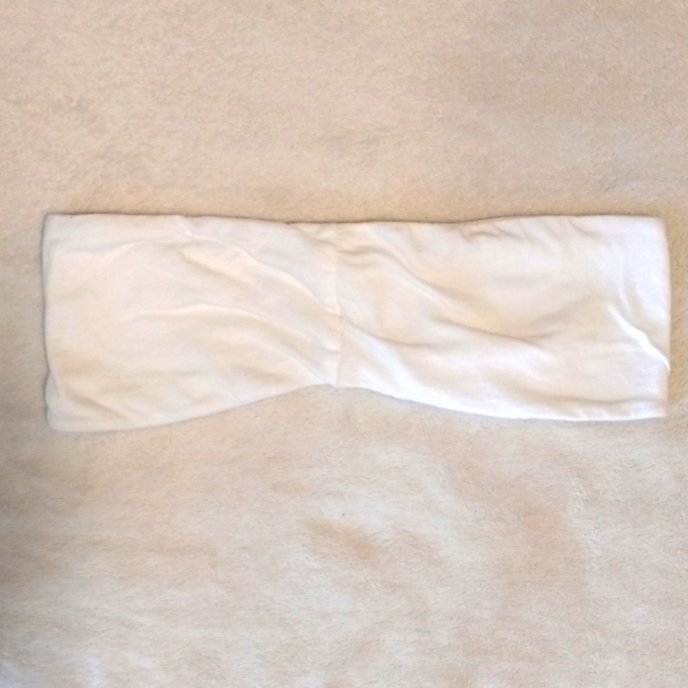 Color Thread Strapless White Tube Top – Size L – Soft & Stretchy Summer Basic